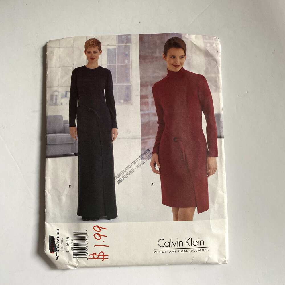 Vintage 90s Calvin Klein Vogue Sewing Pattern Dress 14-16-18 UNCUT
